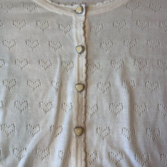 H20 Short Sleeve Cardigan Hearts Women Sz Medium Ivory Crop Love Japan Preppy - Picture 8 of 8